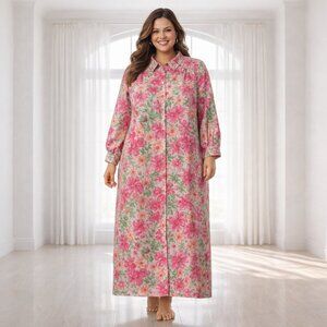 Vintage Comfort Choice Floral Cotton Muumuu House Dress 1X Grandmacore 53”